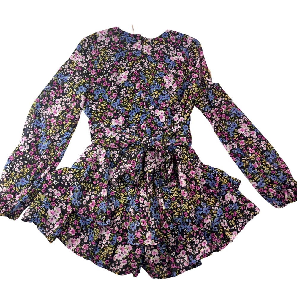 Mi Ami Francesca's Women XS Romper Black Floral Long Sleeve Ruffle